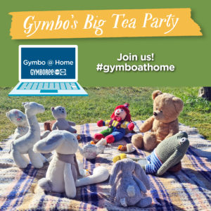 Gymbo having a tea party